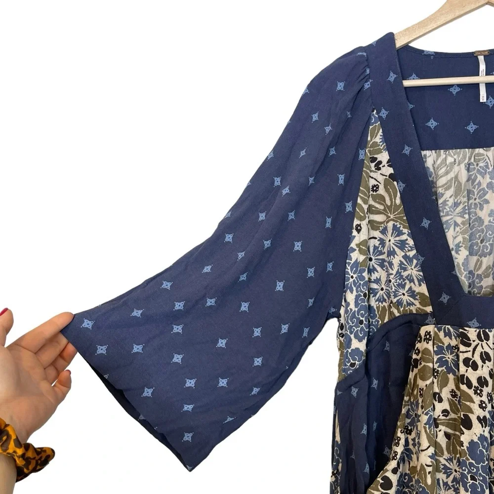 Free People Free People Mixed-Print Floral Mini Dress Size M Boho Beach Blue - Picture 6 of 12